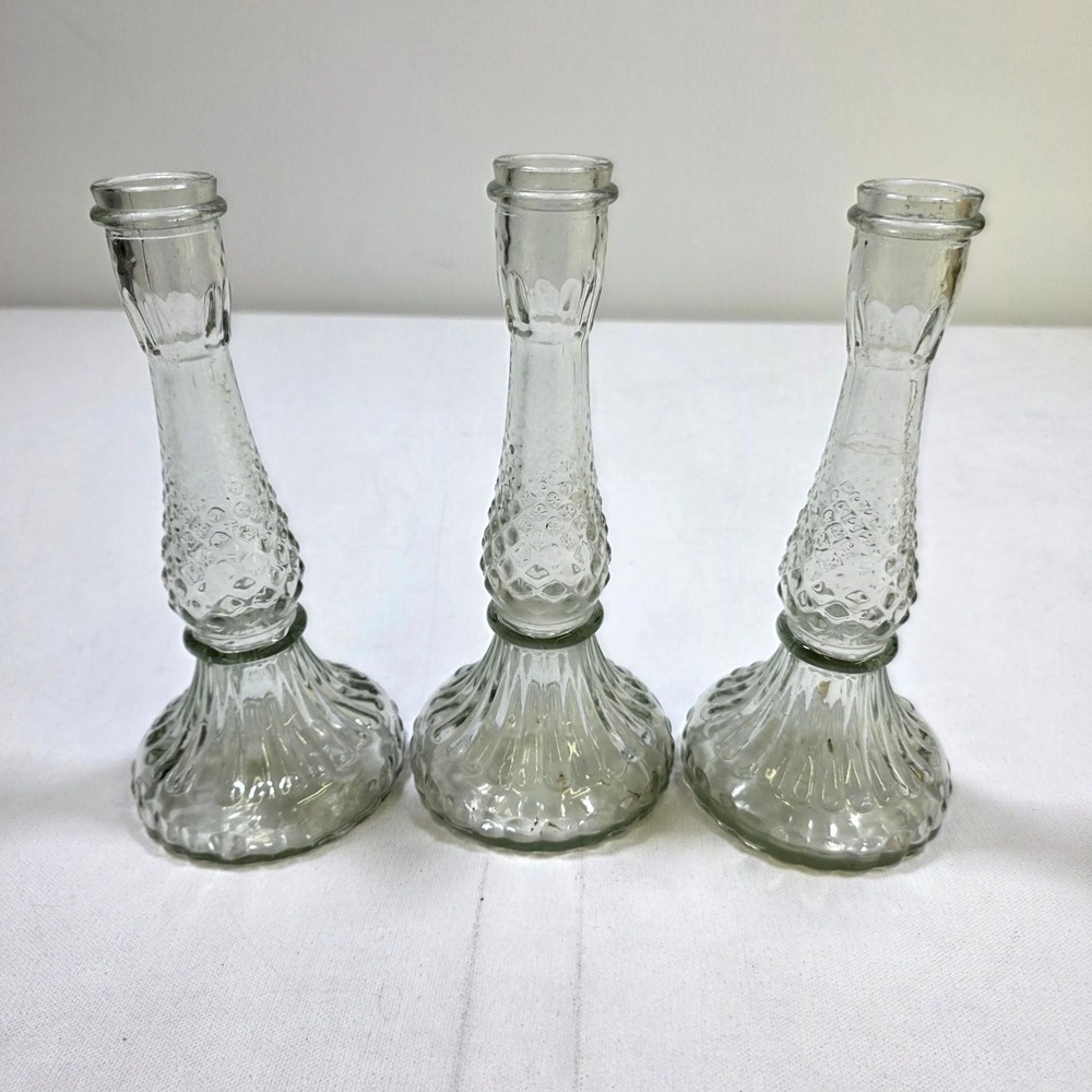 Farmhouse Glass Candlestick Holder Set of 3 Clear 8.5" Vintage Diamond Point